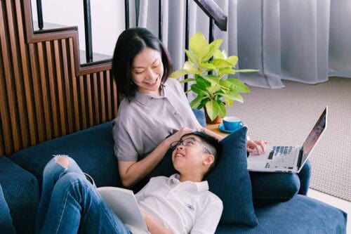 working mom with child